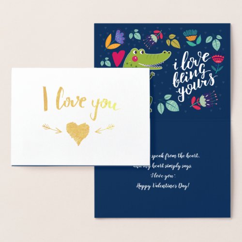 Funny Crocodile Valentines Day Foil Card