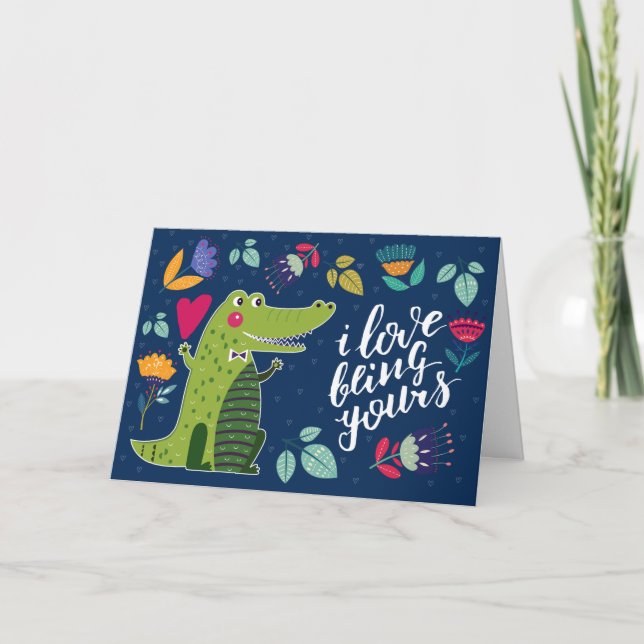 Funny Crocodile Valentine's Day  Holiday Card (Front)
