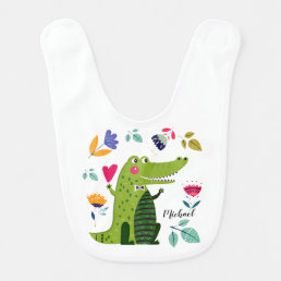 Funny Crocodile with Heart | Custom Name Bib