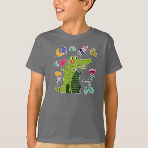 Funny Crocodile with Heart Custom Name T_Shirt