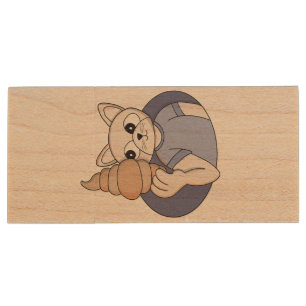 Funny Croissant Cat Wood Flash Drive