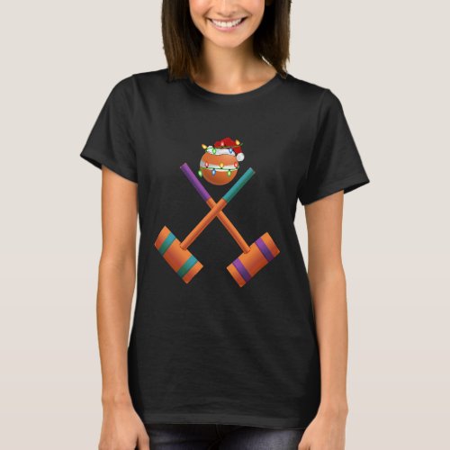 Funny Croquet Sports Lover Xmas Santa Hat Croquet  T_Shirt