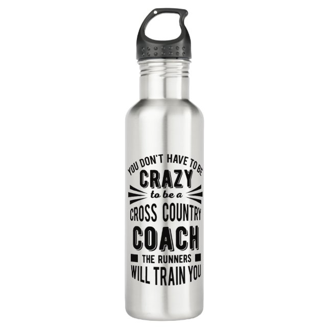 Funny Cross Country Coach Crazy Stainless Steel Water Bottle (Front)