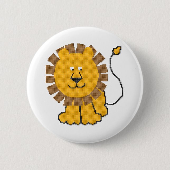 Funny cross-stitch cartoon Lion Button (Front)