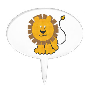 Funny cross-stitch cartoon Lion Cake Topper
