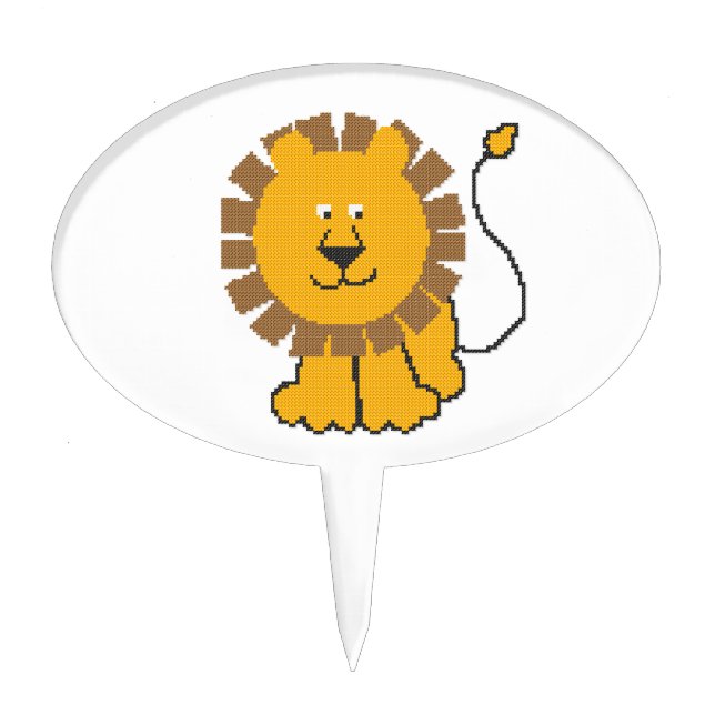 Funny cross-stitch cartoon Lion Cake Topper (Front)