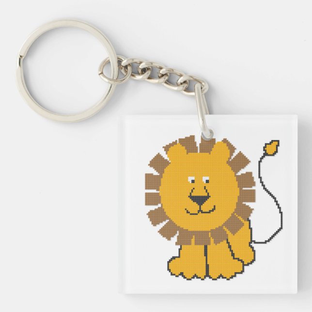 Funny cross-stitch cartoon Lion Keychain (Front)