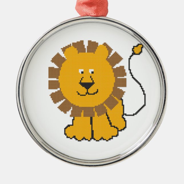 Funny cross-stitch cartoon Lion Metal Ornament (Front)
