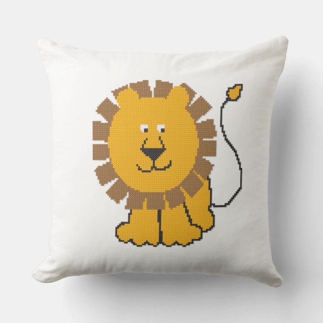 Funny cross-stitch cartoon Lion Throw Pillow (Front)