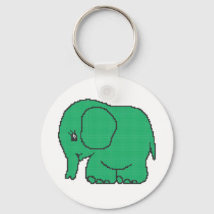 Funny cross-stitch green elephant keychain