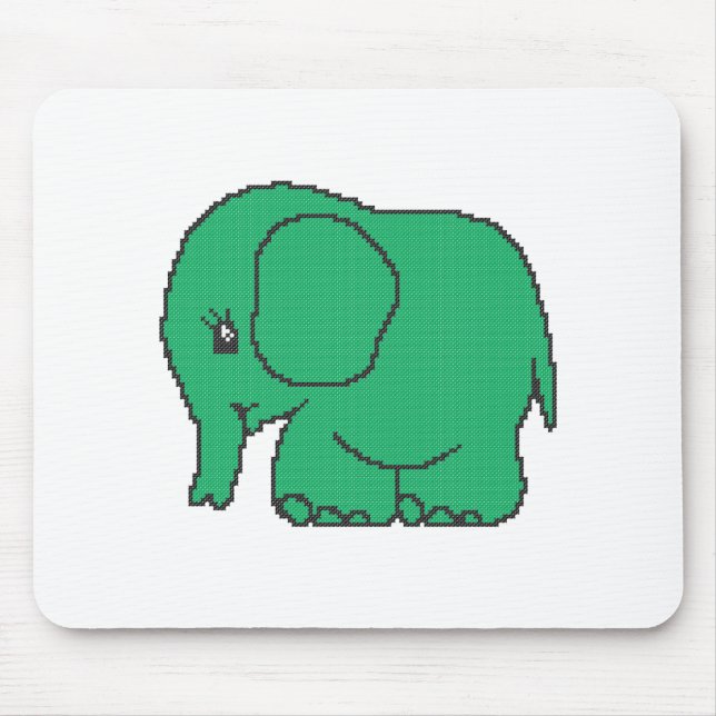 Funny cross-stitch green elephant mouse pad (Front)