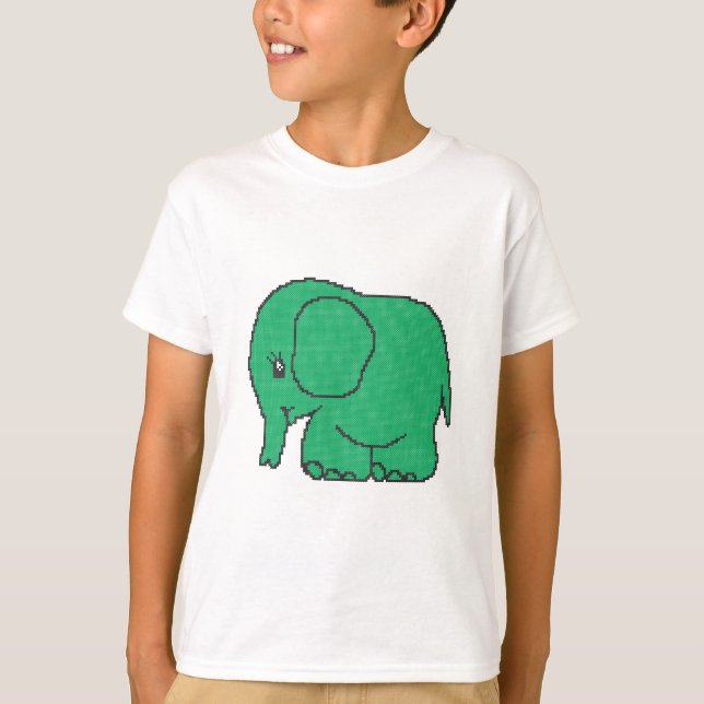 Funny cross-stitch green elephant T-Shirt (Front)