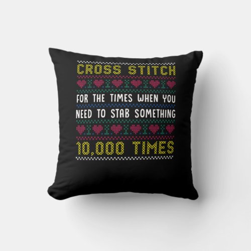 Funny Cross Stitch Humor Crafty Needlepoint Mom Throw Pillow