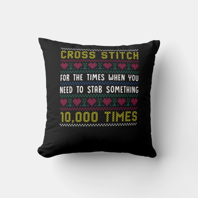 Funny Cross Stitch Humor Crafty Needlepoint Mom Throw Pillow (Front)