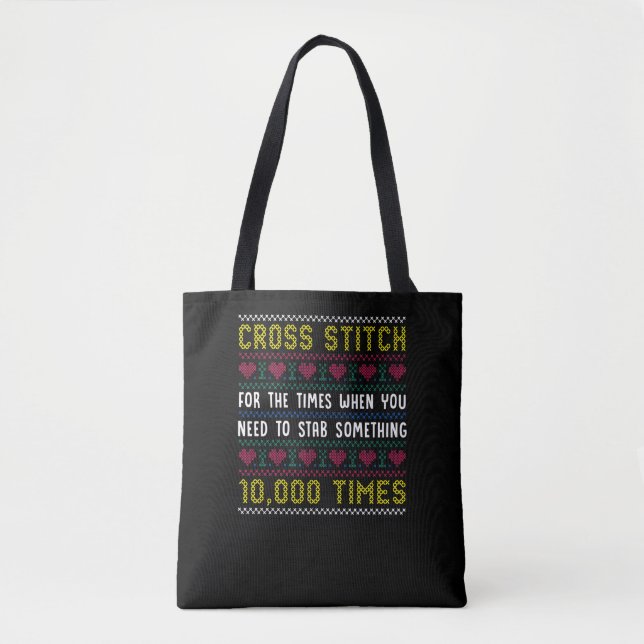 Funny Cross Stitch Humor Crafty Needlepoint Mom Tote Bag (Front)