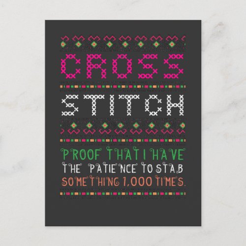 Funny Cross Stitch Needlepoint Sewing Needle Art Postcard