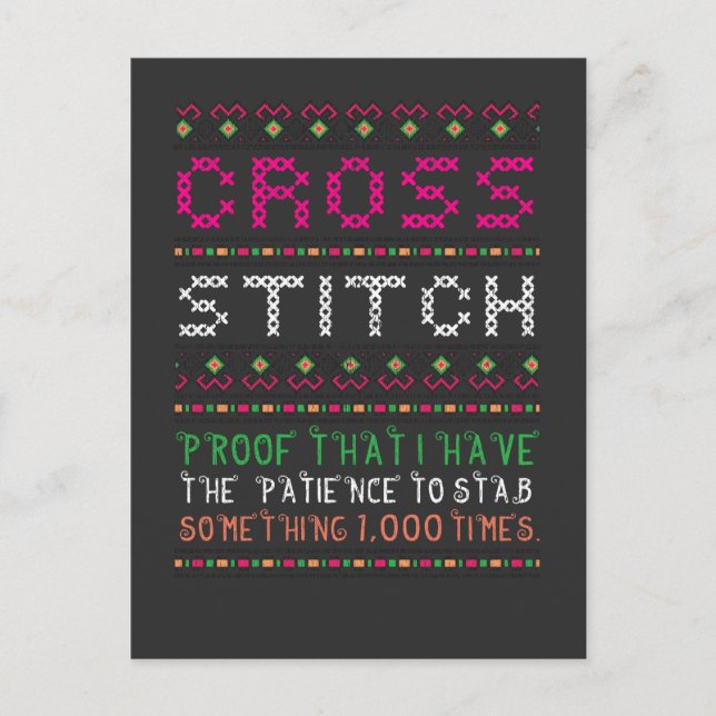 Funny Cross Stitch Needlepoint Sewing Needle Art Postcard (Front)