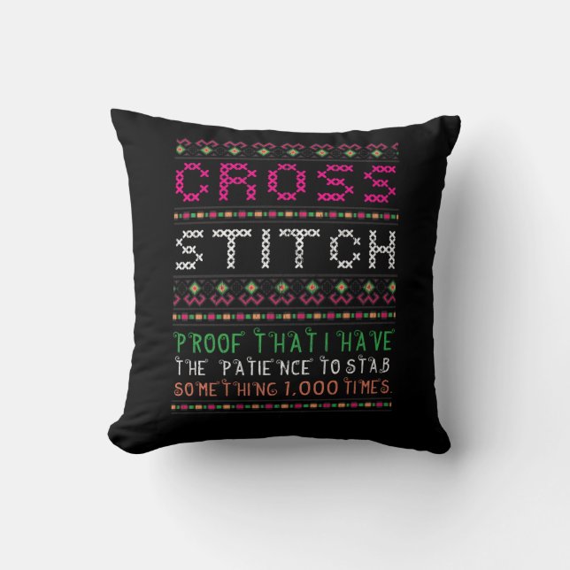 Funny Cross Stitch Needlepoint Sewing Needle Art Throw Pillow (Front)