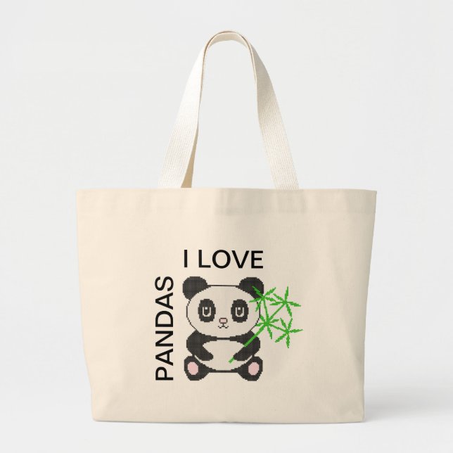 Funny cross-stitch panda large tote bag (Front)