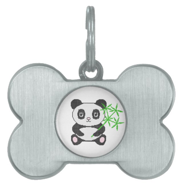 Funny cross-stitch panda pet name tag (Front)