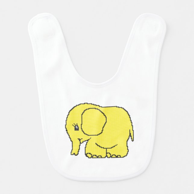 Funny cross-stitch yellow elephant bib (Front)
