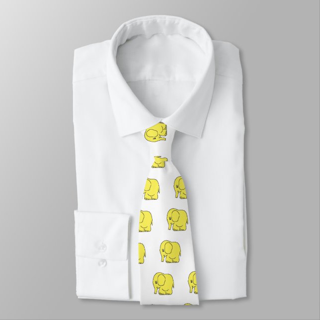 Funny cross-stitch yellow elephant neck tie (Tied)
