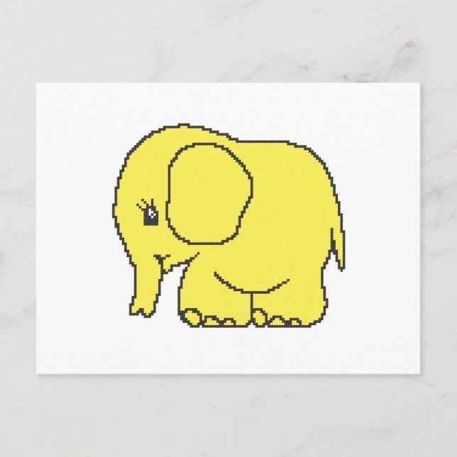 Funny cross-stitch yellow elephant postcard (Front)