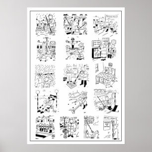 Funny Crossing Guard (Lollipop Man) Cartoons on a Poster