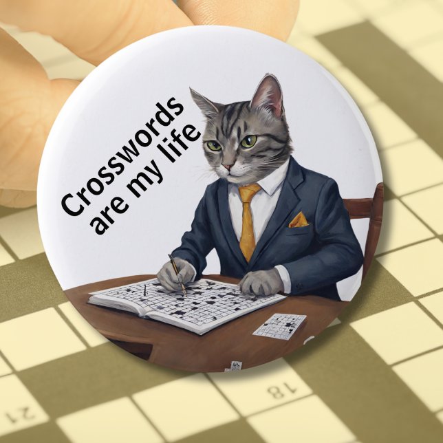Funny Crossword Lover Gift for Cat Owner Puzzle Fa Button (Creator Uploaded)
