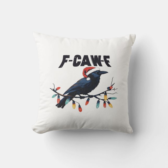Funny Crow Christmas Classic Retro Design Throw Pillow (Front)