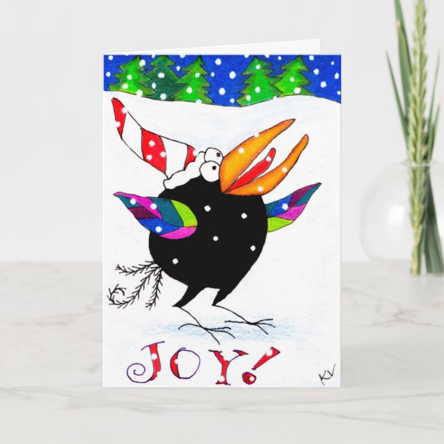 Funny Crow Christmas Snow Joy greeting card (Front)
