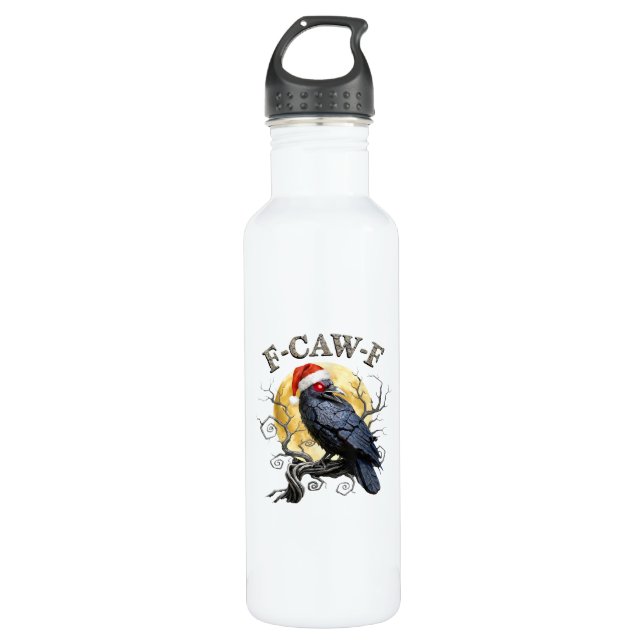 Funny Crow F-Caw-F Bird Gothic Christmas Santa Hat Stainless Steel Water Bottle (Front)