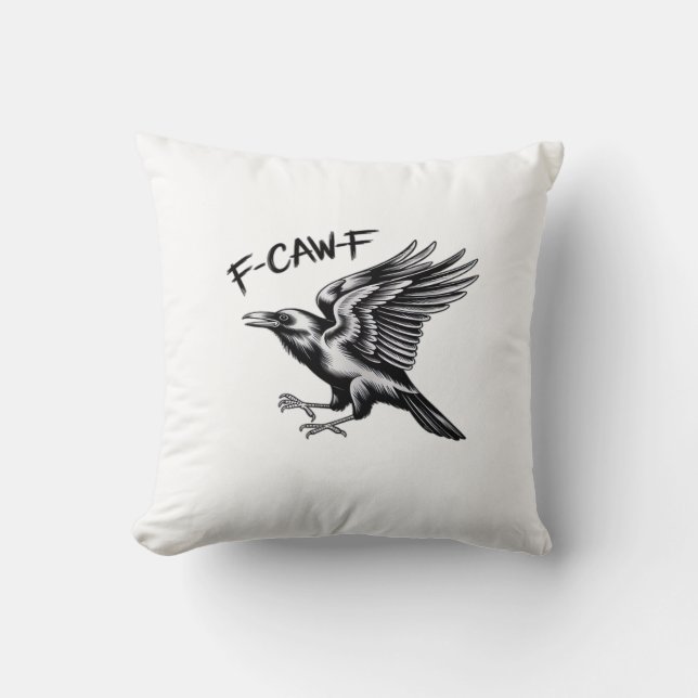 Funny Crow F-Caw-F Essential Minimal Clean Throw Pillow (Front)