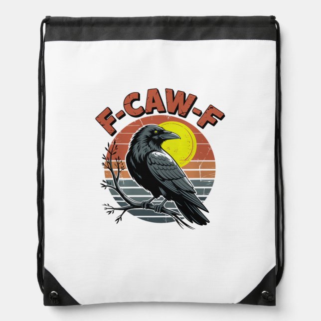 Funny Crow F-Caw-F Retro Sunset Adult Design Tri-B Drawstring Bag (Front)