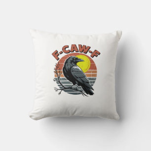 Funny Crow F-Caw-F Retro Sunset Adult Design Tri-B Throw Pillow