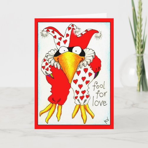 Funny Crow Jester Valentines Day greeting card