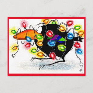 Funny Crow Winter Christmas lights postcard
