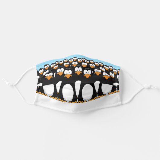 Funny Crowd of Cartoon Penguins in Snow Adult Cloth Face Mask (Front, Unfolded)