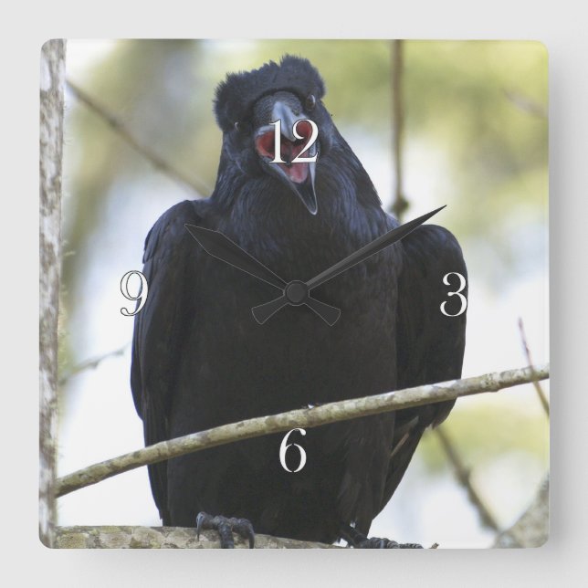Funny Crowing Raven Wildlife-lovers Art Clock (Front)