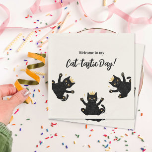 Funny Crown Black Cat Birthday Napkins