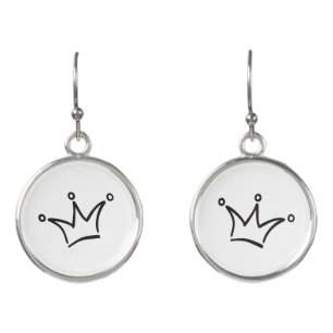Funny Crown black + your backgr. & text Earrings