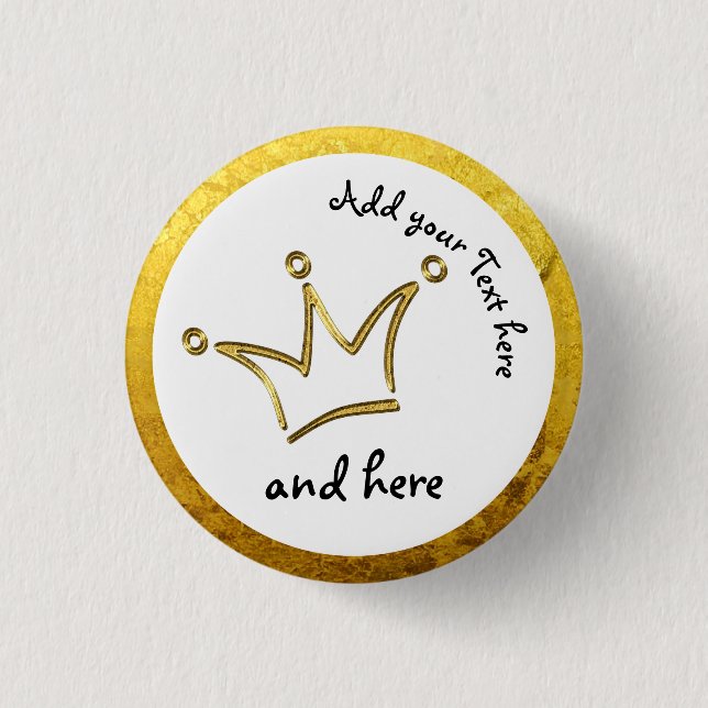 Funny Crown gold + your backgr. & text Button (Front)