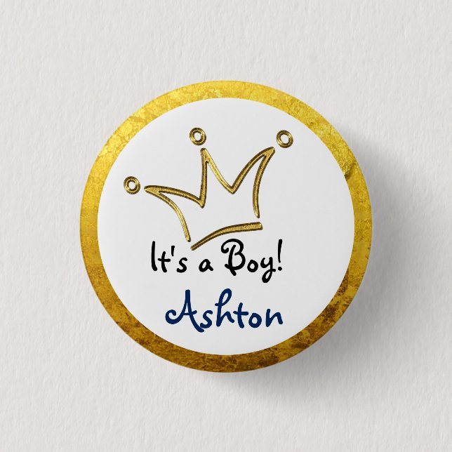 Funny Crown gold + your backgr. & text Button (Front)