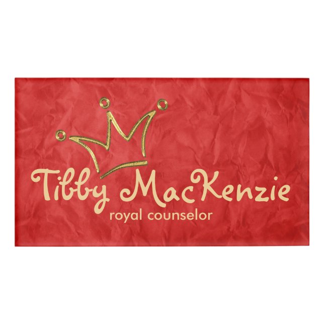 Funny Crown gold + your backgr. & text Name Tag (Front)