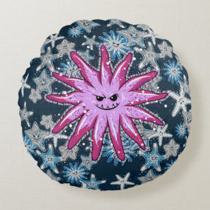 Funny Crown-of-Thorns Starfish with a smirk Round Pillow