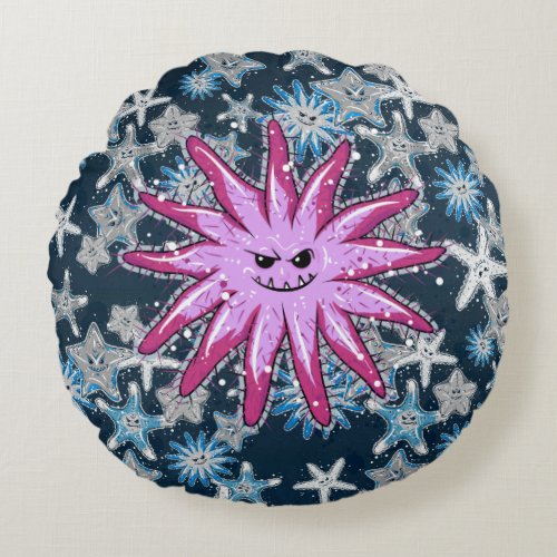 Funny Crown_of_Thorns Starfish with a smirk Round Pillow