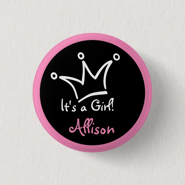 Funny Crown white + your backgr. & text Pinback Button (Front)