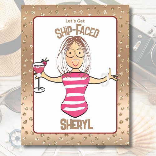 Funny Cruise Ship Decor Cartoon For Her Girls Trip Magnetic Dry Erase Sheet