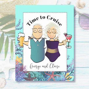 Funny Cruising Couple Cartoon Tropical Grey Hair Magnetic Dry Erase Sheet