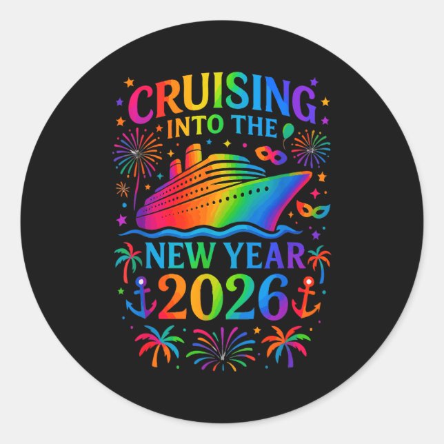 Funny Cruising Into 2026 New Year Ship Vacation Fa Classic Round Sticker (Front)